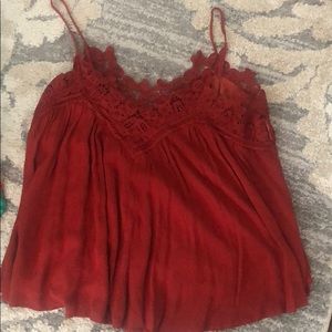 Brick red  top from Lulus with lace detail